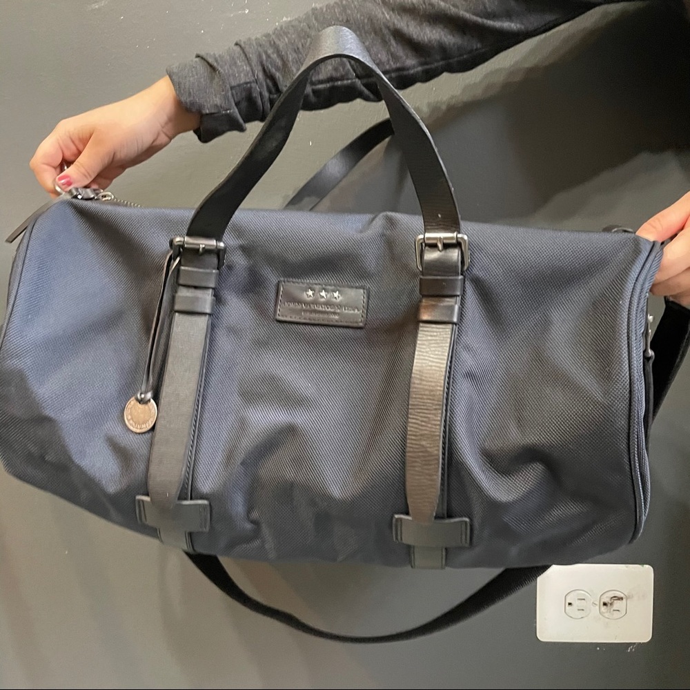 John Varvatos Navy Duffle Traveler Bag